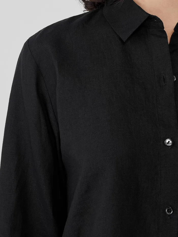 Handkerchief Linen Classic Collar Shirt Black Women Eileen Fisher Tops and Tees