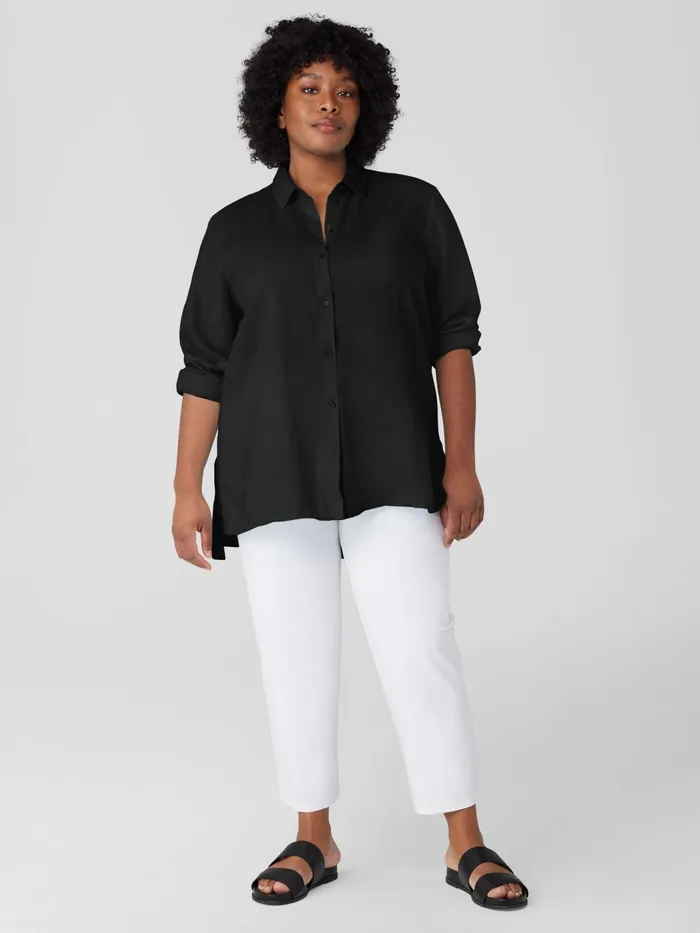 Handkerchief Linen Classic Collar Shirt Black Women Eileen Fisher Tops and Tees