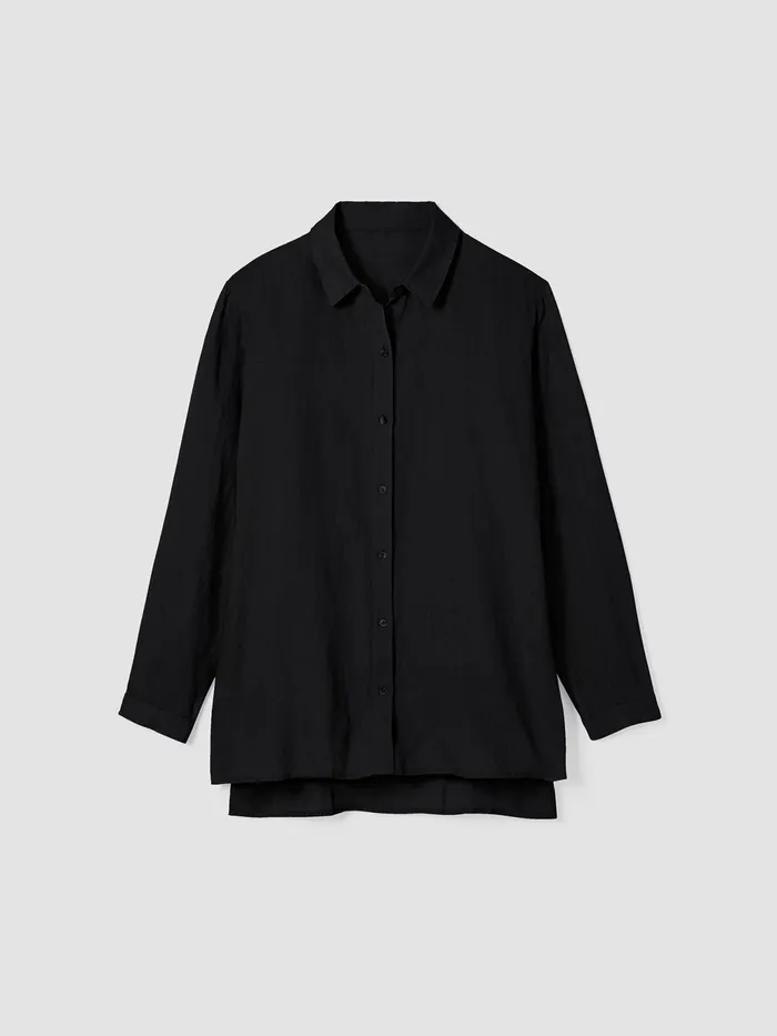 Handkerchief Linen Classic Collar Shirt Black Women Eileen Fisher Tops and Tees