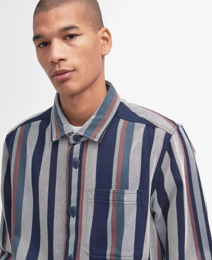 Hawkhill Striped Overshirt Dark Slate Men Barbour Overshirts