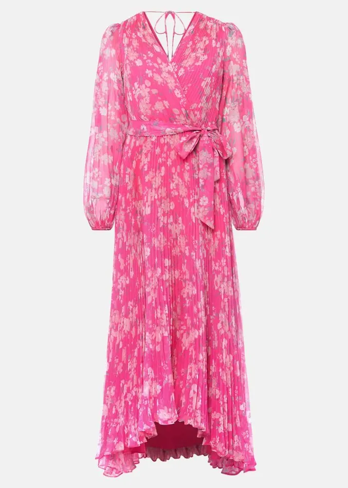 Hayley Floral Pleated Maxi Dress Neon Pink Women Phase Eight Dresses