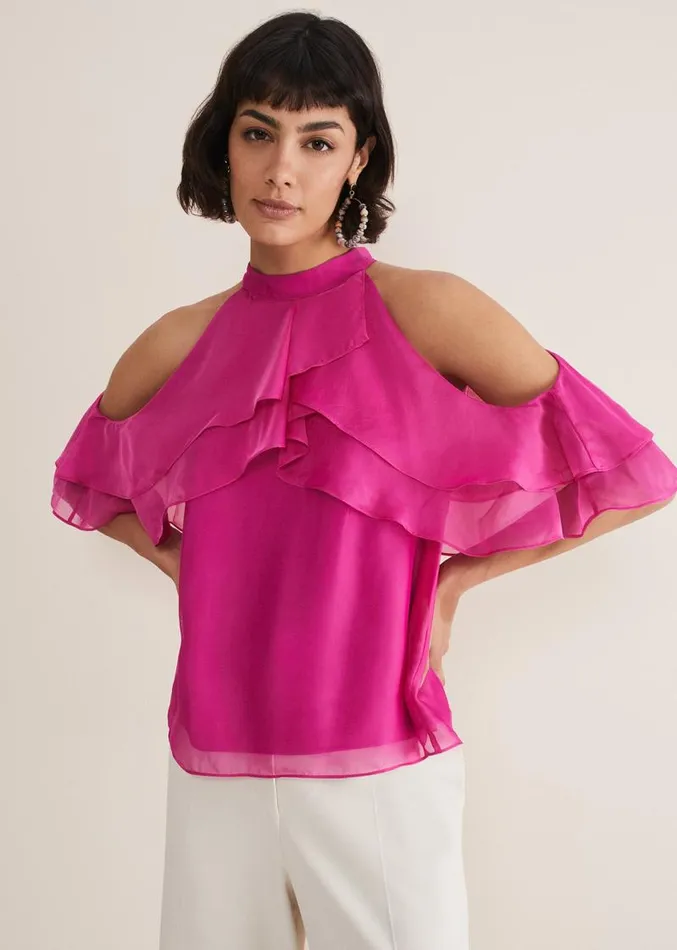 Heather Ruffle Top Fuschia Women Phase Eight Shirts and Blouses