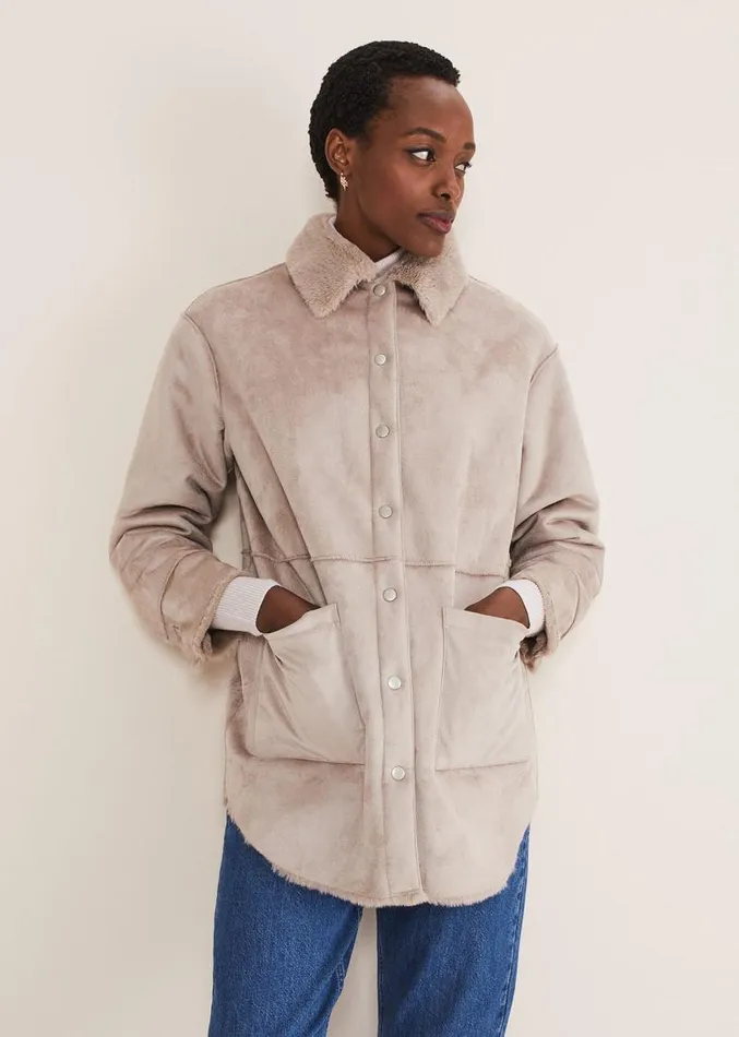 Heidi Reversible Shacket Mink Women Phase Eight Coats