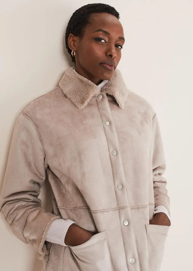 Heidi Reversible Shacket Mink Women Phase Eight Coats