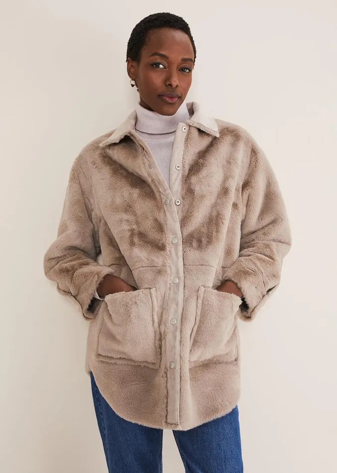 Heidi Reversible Shacket Mink Women Phase Eight Coats