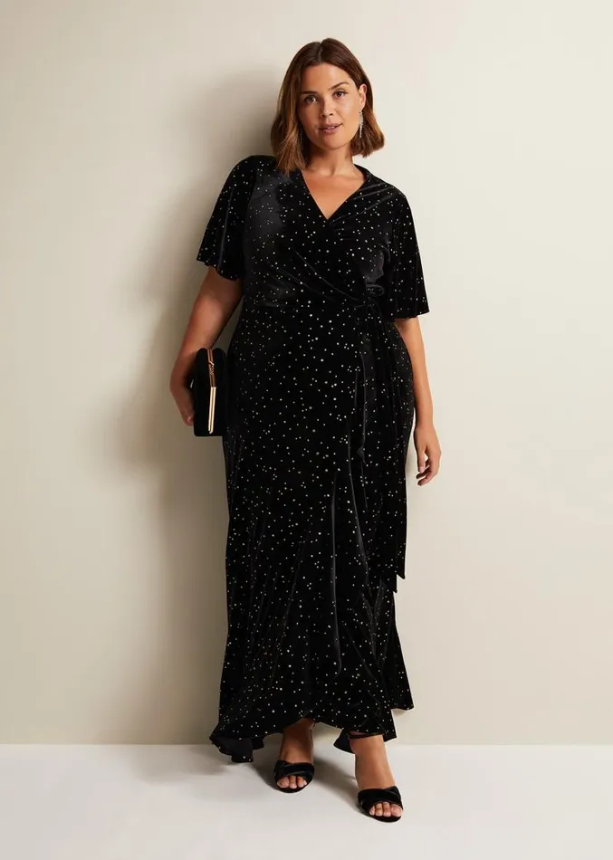 Holly Velvet Star Wrap Maxi Dress Black Women Phase Eight Dresses