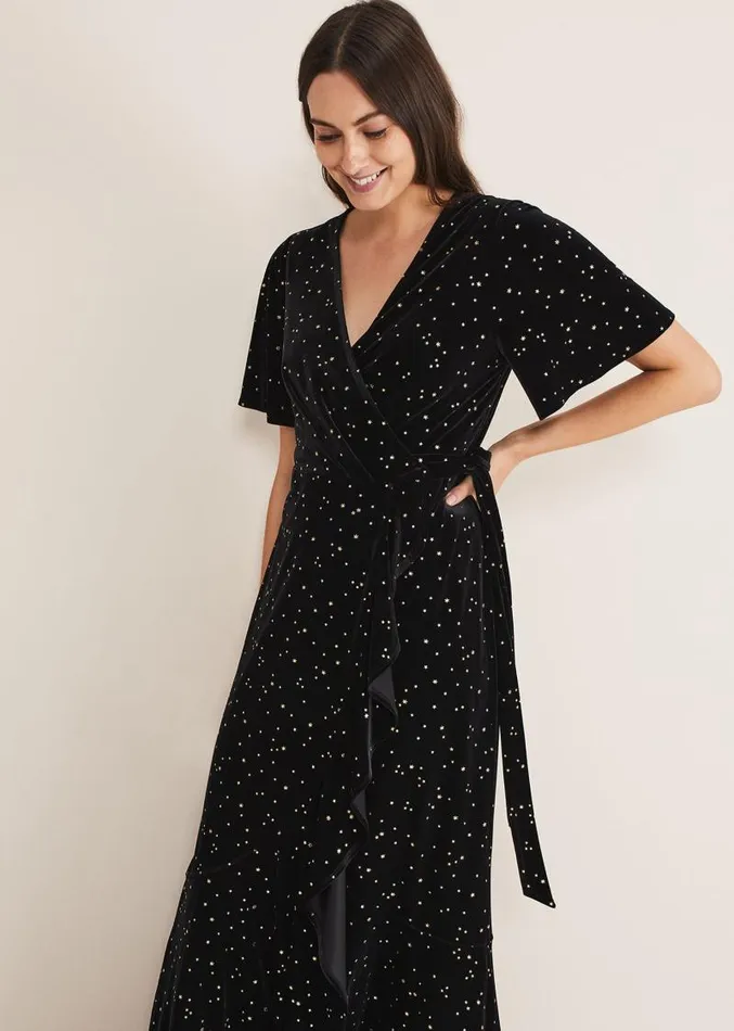 Holly Velvet Star Wrap Maxi Dress Black Women Phase Eight Dresses