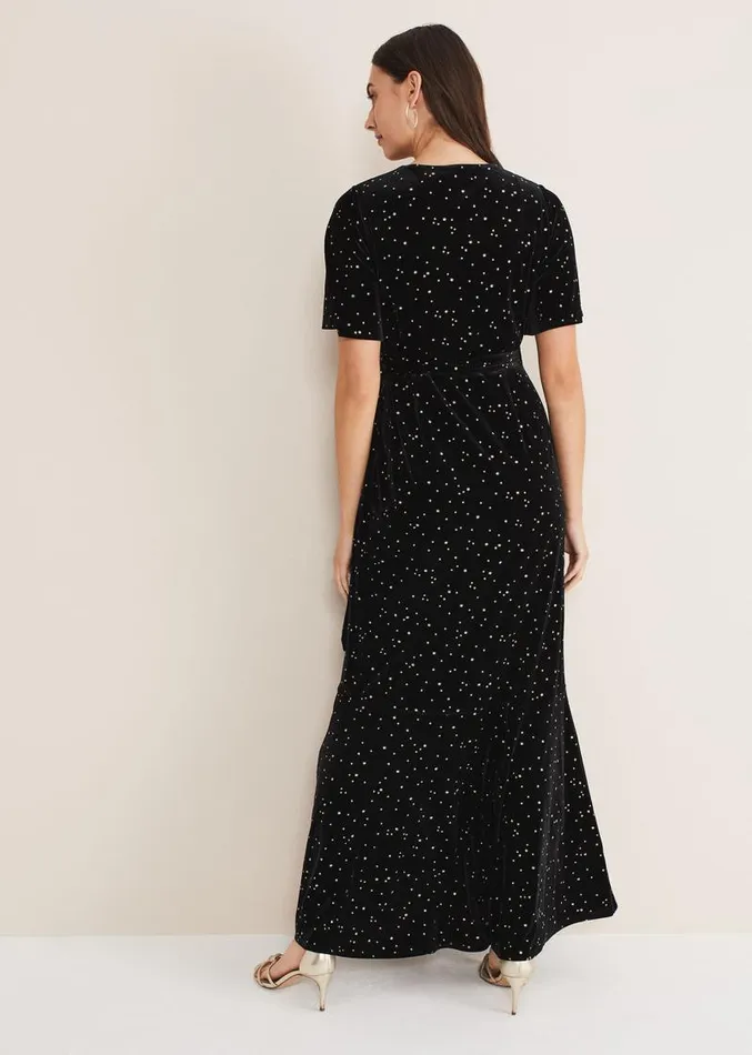 Holly Velvet Star Wrap Maxi Dress Black Women Phase Eight Dresses