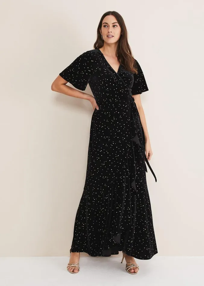 Holly Velvet Star Wrap Maxi Dress Black Women Phase Eight Dresses