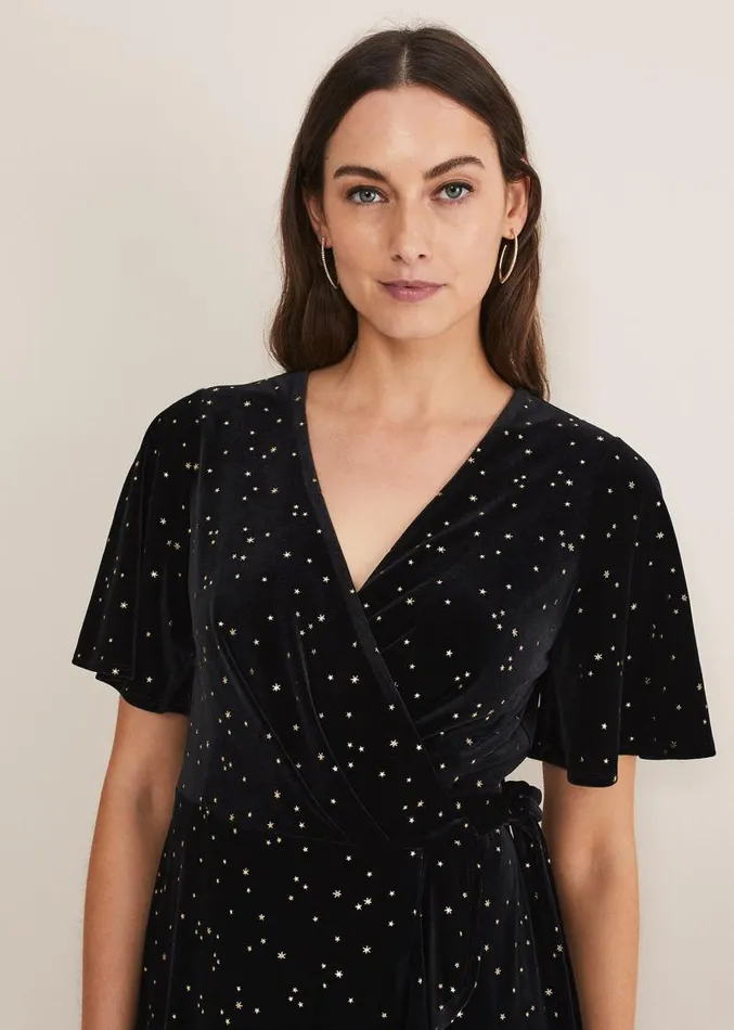 Holly Velvet Star Wrap Maxi Dress Black Women Phase Eight Dresses