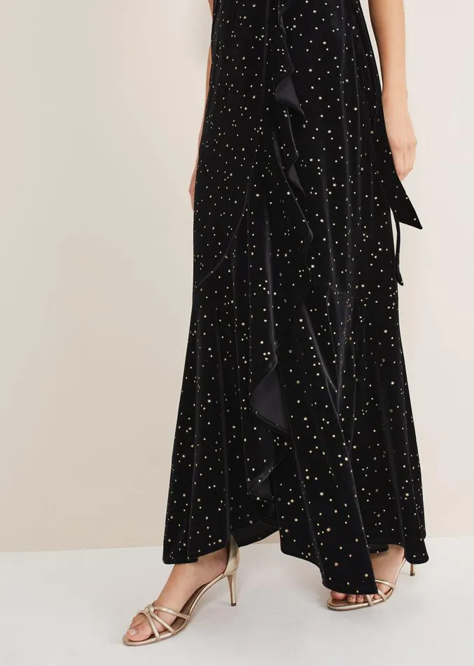 Holly Velvet Star Wrap Maxi Dress Black Women Phase Eight Dresses