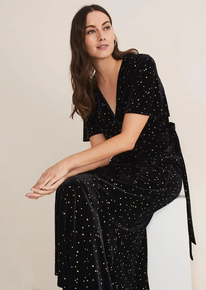 Holly Velvet Star Wrap Maxi Dress Black Women Phase Eight Dresses