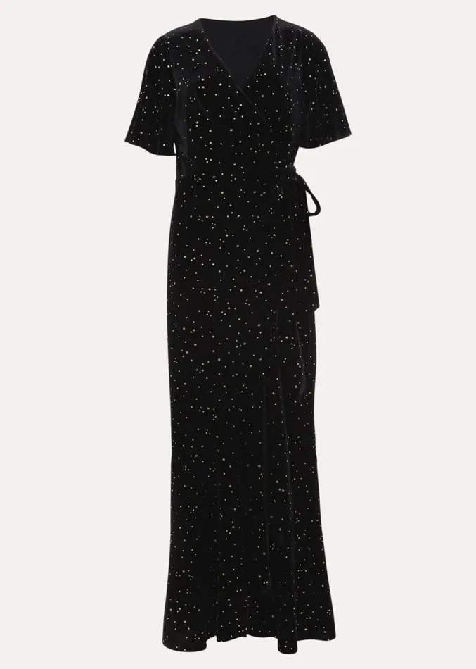 Holly Velvet Star Wrap Maxi Dress Black Women Phase Eight Dresses