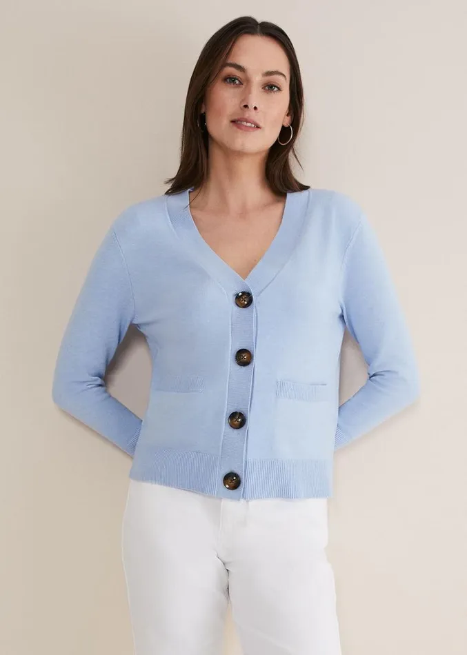 Ima Fine Knit V Neck Cardigan Pale Blue Women Phase Eight Knitwear