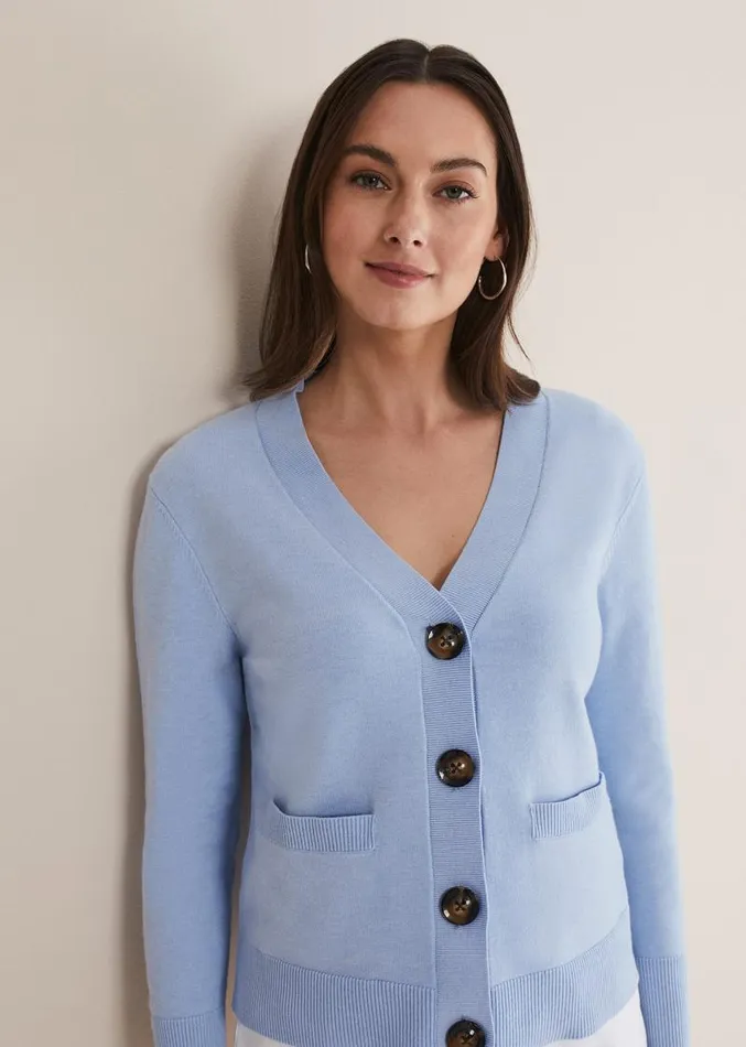 Ima Fine Knit V Neck Cardigan Pale Blue Women Phase Eight Knitwear