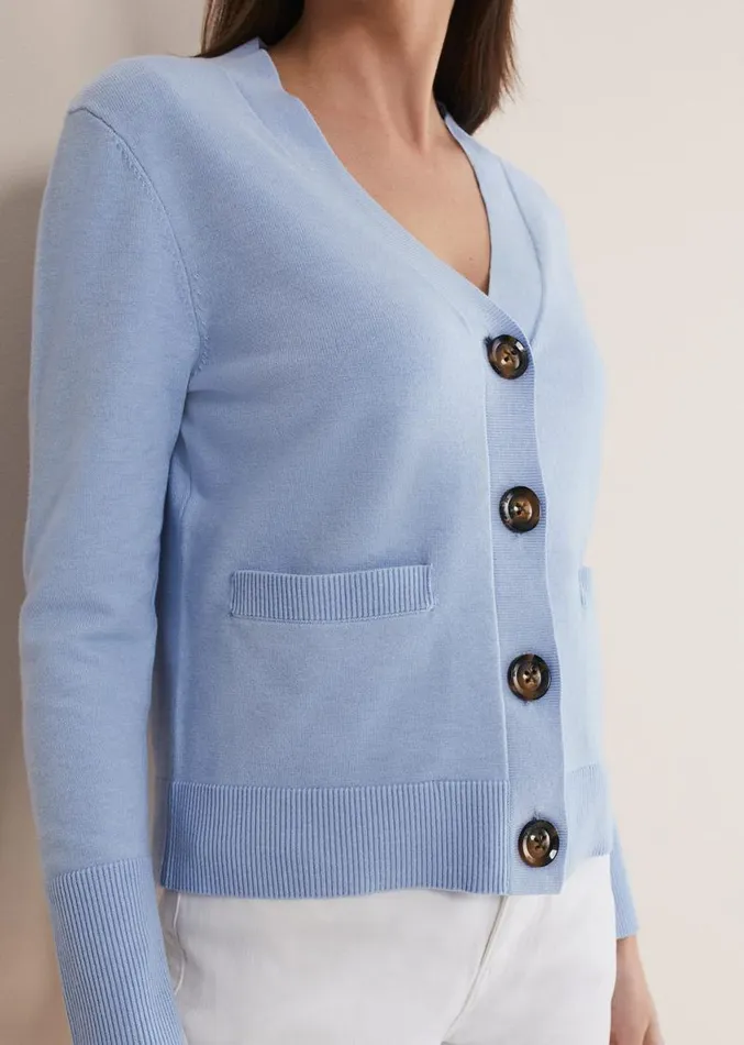 Ima Fine Knit V Neck Cardigan Pale Blue Women Phase Eight Knitwear