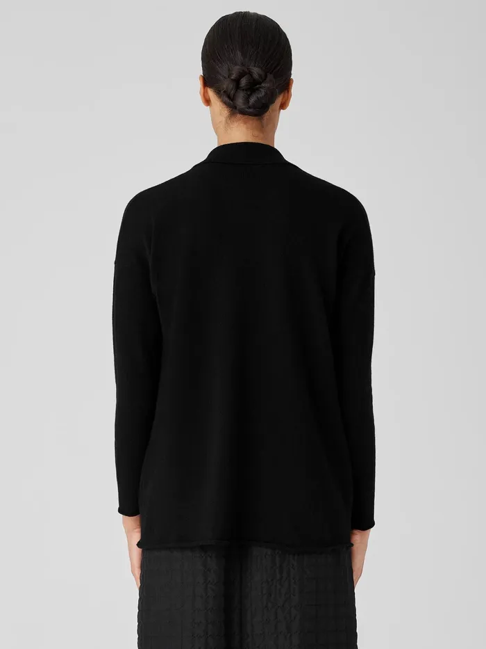 Italian Cashmere Notch Collar Cardigan Black Women Eileen Fisher Sweaters and Cardigans