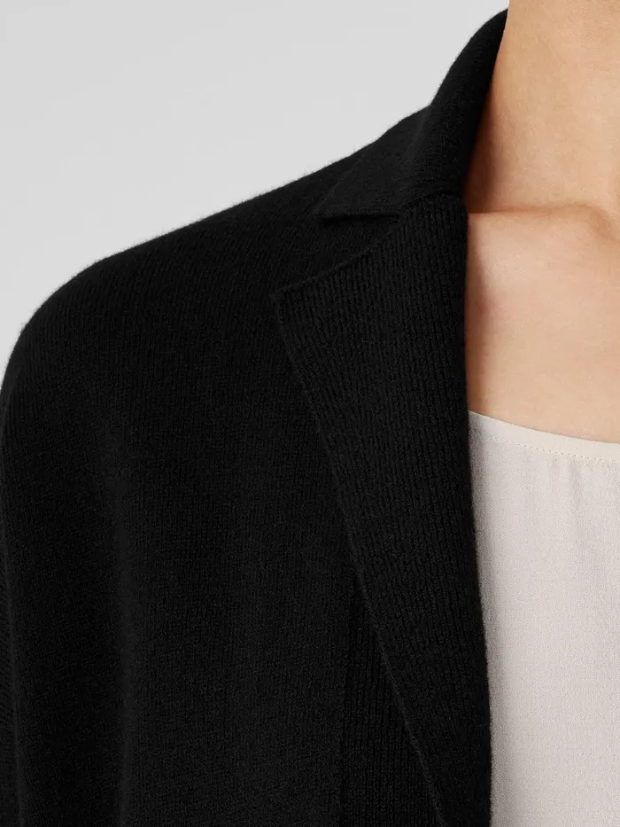 Italian Cashmere Notch Collar Cardigan Black Women Eileen Fisher Sweaters and Cardigans