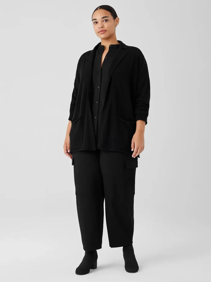 Italian Cashmere Notch Collar Cardigan Black Women Eileen Fisher Sweaters and Cardigans