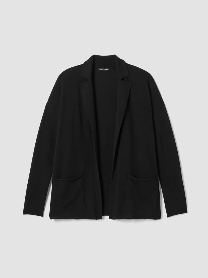 Italian Cashmere Notch Collar Cardigan Black Women Eileen Fisher Sweaters and Cardigans