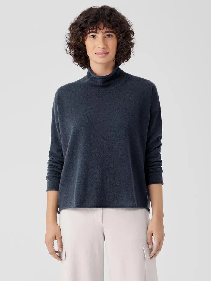 Italian Cashmere Turtleneck Top Ocean Women Eileen Fisher Sweaters and Cardigans