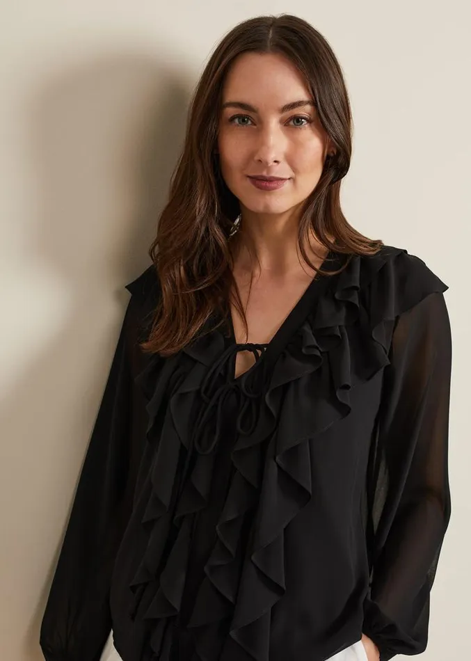 Ivana Ruffle Blouse Black Women Phase Eight Shirts and Blouses
