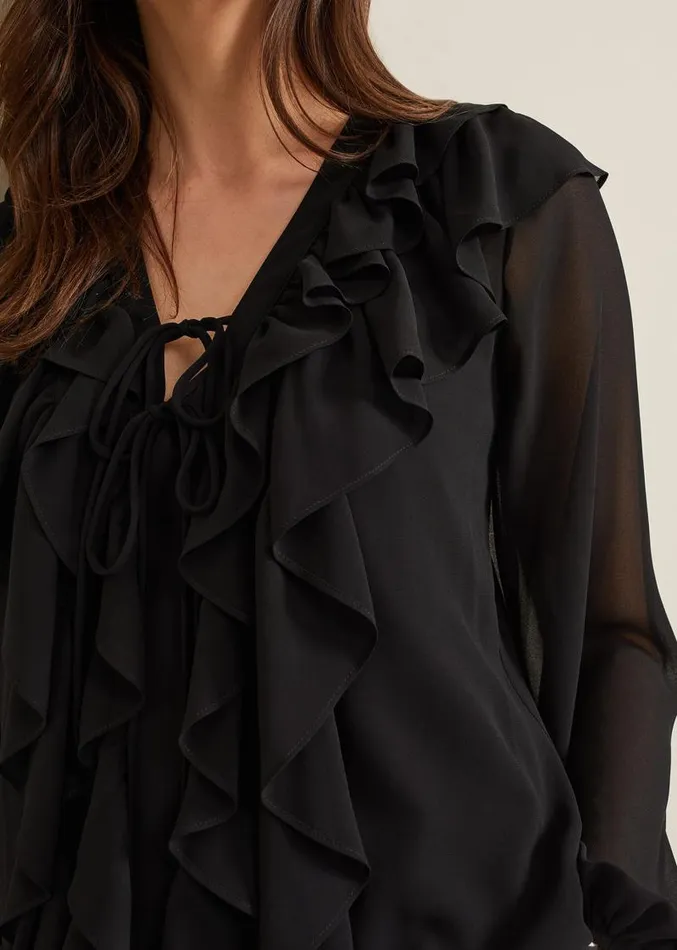 Ivana Ruffle Blouse Black Women Phase Eight Shirts and Blouses