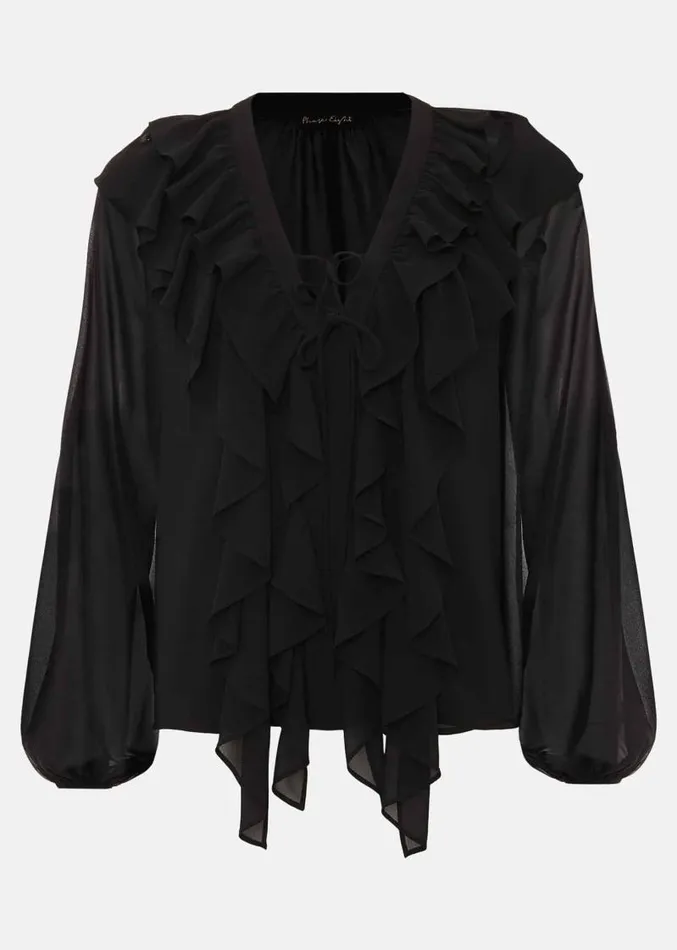 Ivana Ruffle Blouse Black Women Phase Eight Shirts and Blouses