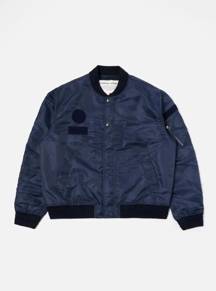 Jackets Men Universal Works Universal Works Badge Bomber In Navy Flight Nylon