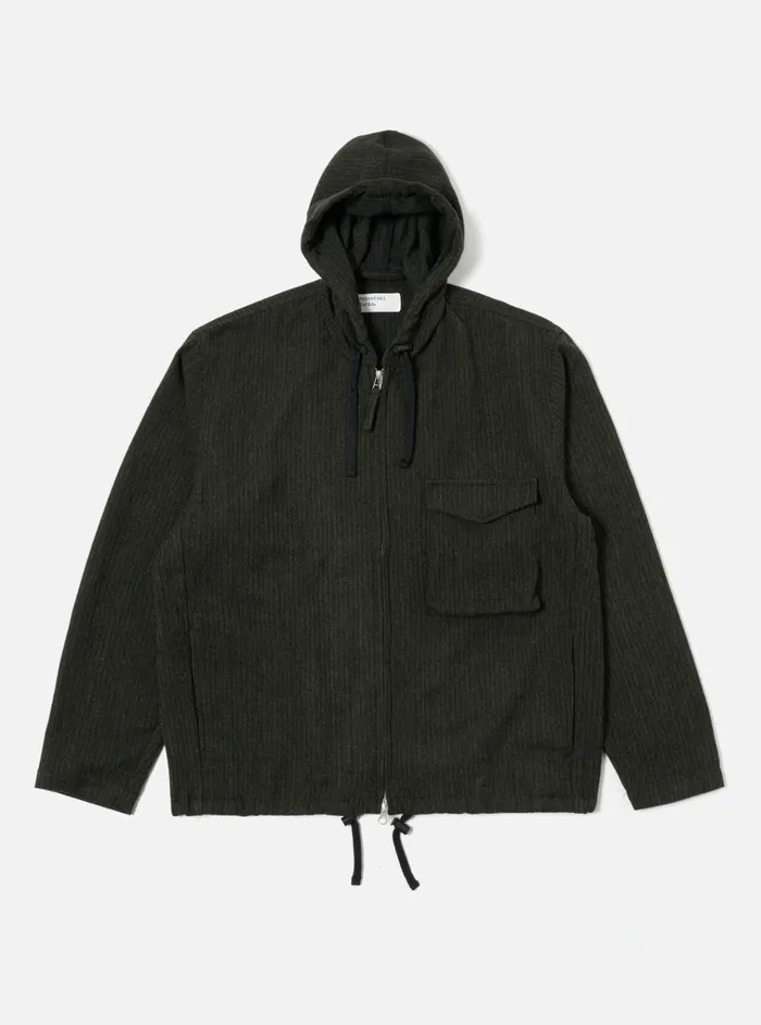 Jackets Men Universal Works Universal Works Fistral Ii Jacket In BlackOlive Stripe Wool Mix