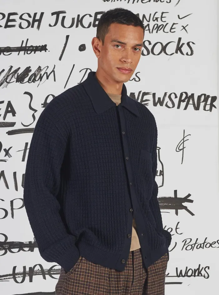 Jackets Men Universal Works Universal Works Knit Jacket In Navy Merino Knit