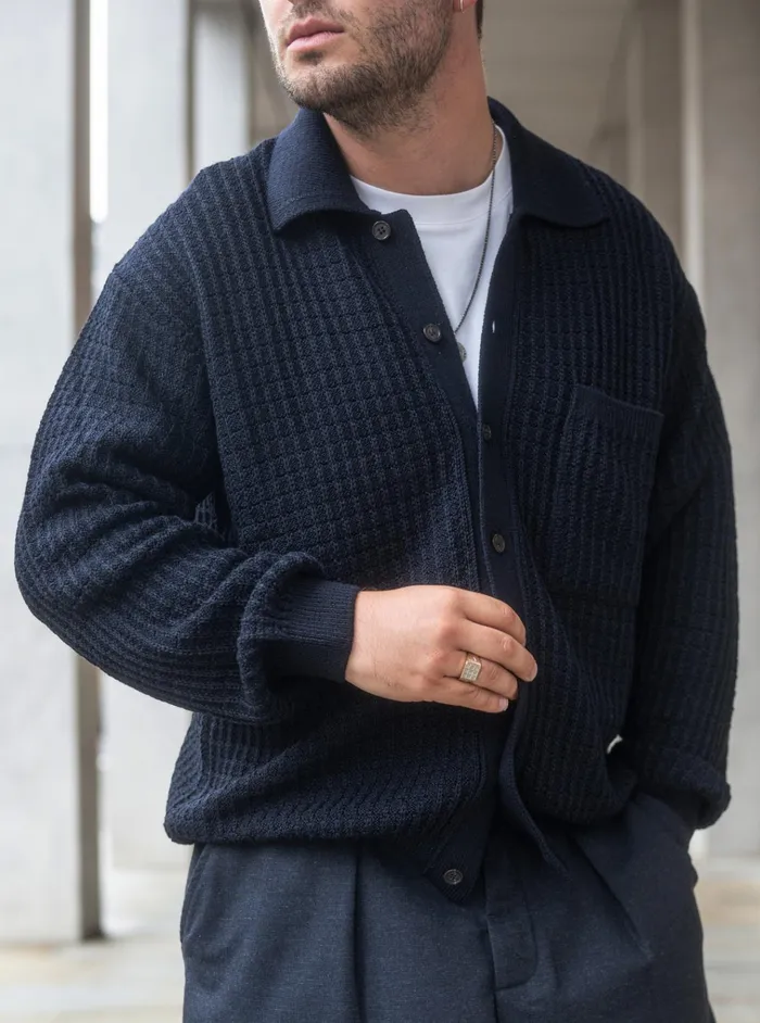 Jackets Men Universal Works Universal Works Knit Jacket In Navy Merino Knit