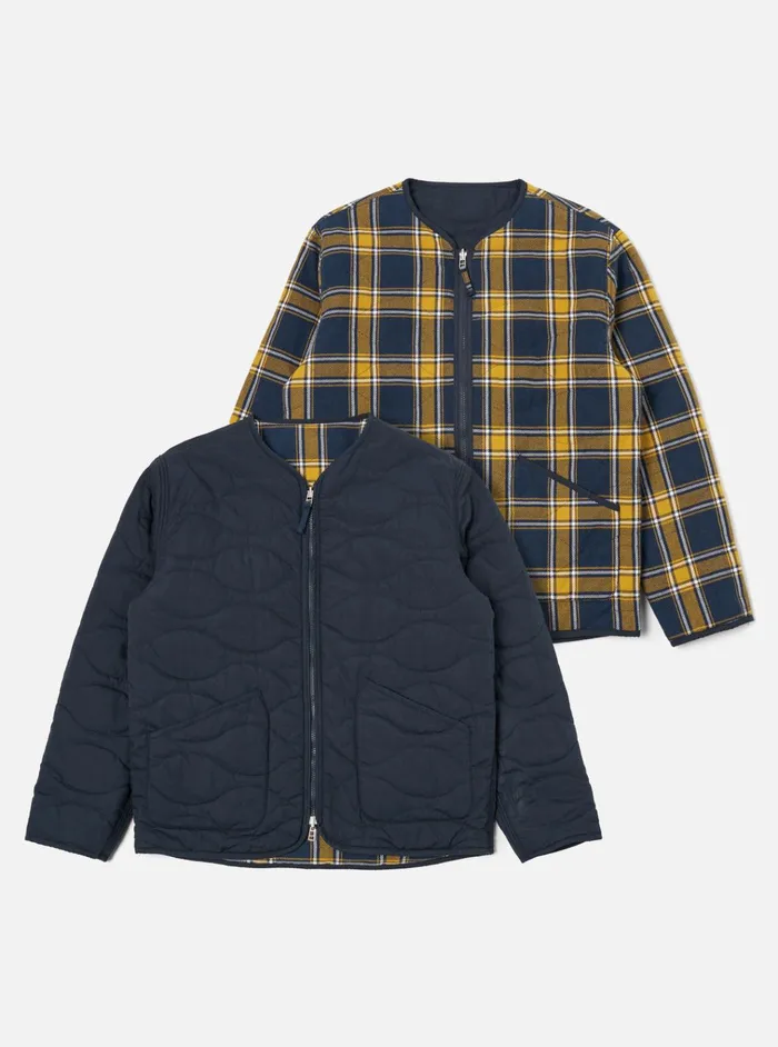 Jackets Men Universal Works Universal Works Reversible Military Liner Jacket In YellowNavy Twill Check Tartan Jackets Men Universal Works Universal Works Reversible Military Liner Jacket In YellowNavy Twill Check Tartan
