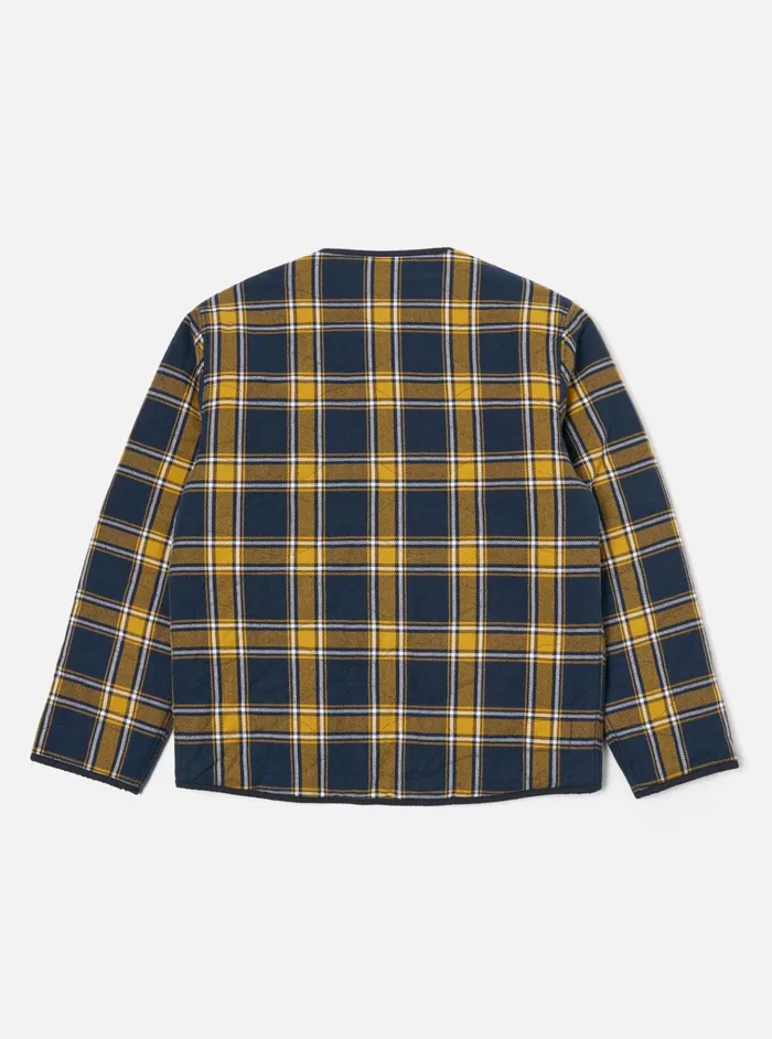 Jackets Men Universal Works Universal Works Reversible Military Liner Jacket In YellowNavy Twill Check Tartan