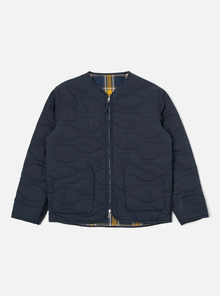 Jackets Men Universal Works Universal Works Reversible Military Liner Jacket In YellowNavy Twill Check Tartan