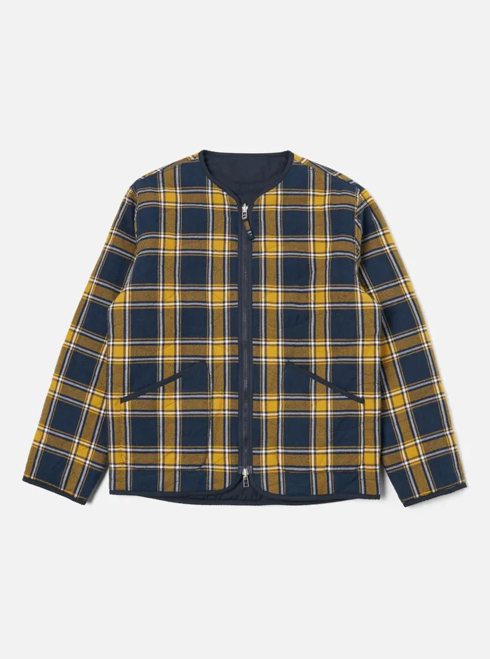 Jackets Men Universal Works Universal Works Reversible Military Liner Jacket In YellowNavy Twill Check Tartan