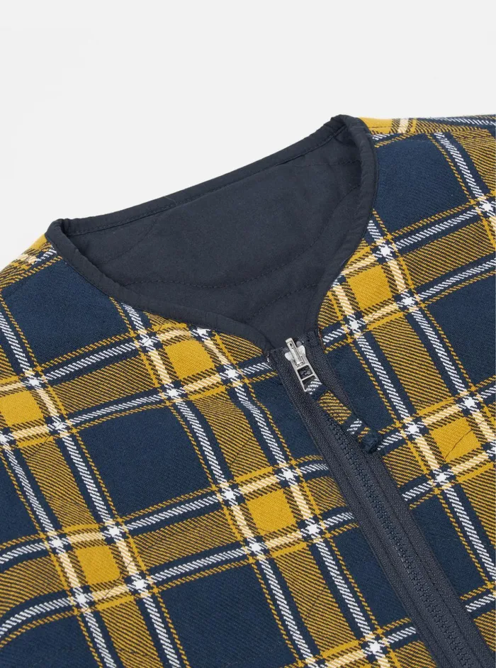 Jackets Men Universal Works Universal Works Reversible Military Liner Jacket In YellowNavy Twill Check Tartan