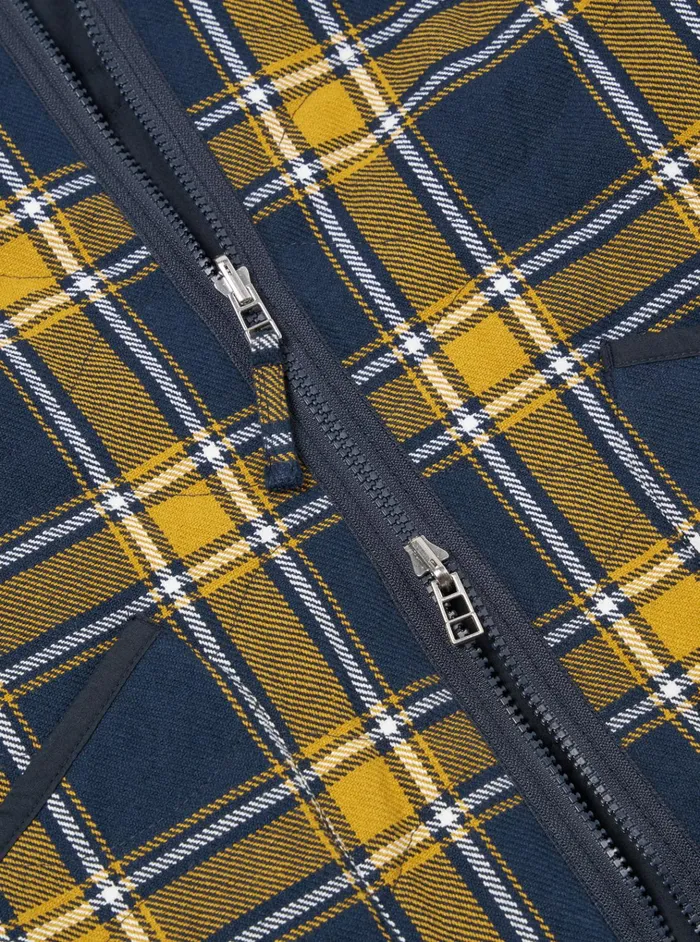 Jackets Men Universal Works Universal Works Reversible Military Liner Jacket In YellowNavy Twill Check Tartan