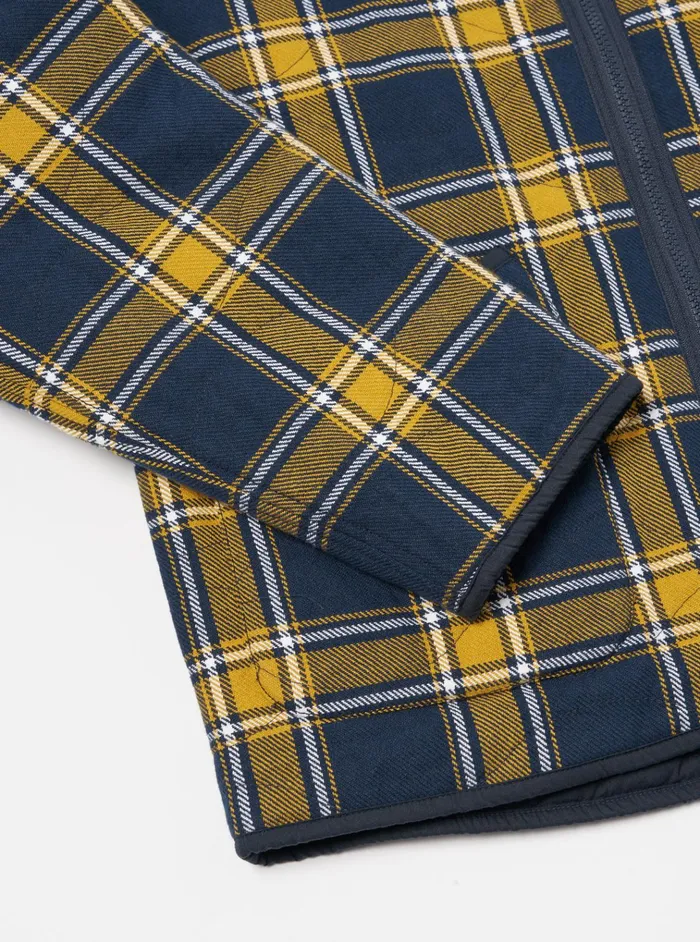 Jackets Men Universal Works Universal Works Reversible Military Liner Jacket In YellowNavy Twill Check Tartan