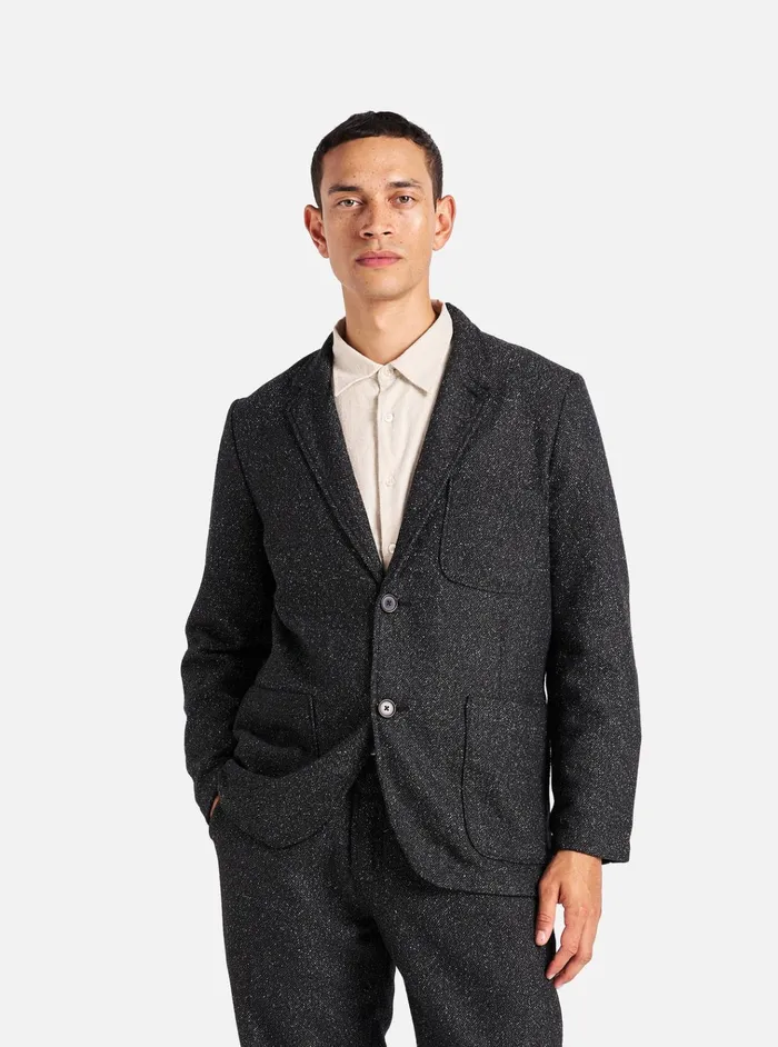 Jackets Men Universal Works Universal Works Two Button Jacket In Black Levisham Wool Mix Jackets Men Universal Works Universal Works Two Button Jacket In Black Levisham Wool Mix