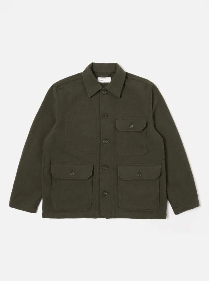 Jackets Men Universal Works Universal Works Utility Jacket In Olive Recycled Soft Wool