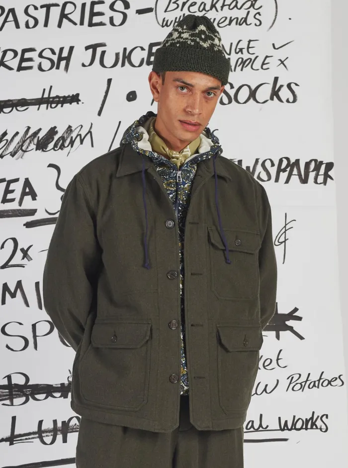 Jackets Men Universal Works Universal Works Utility Jacket In Olive Recycled Soft Wool