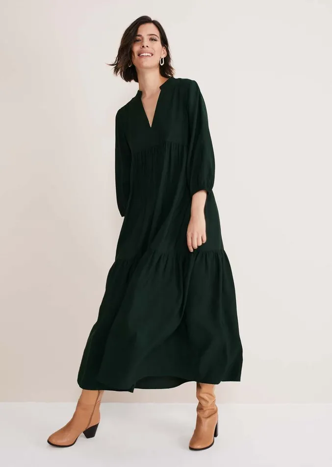 Jayde Tiered Midaxi Dress Dark Green Women Phase Eight Dresses