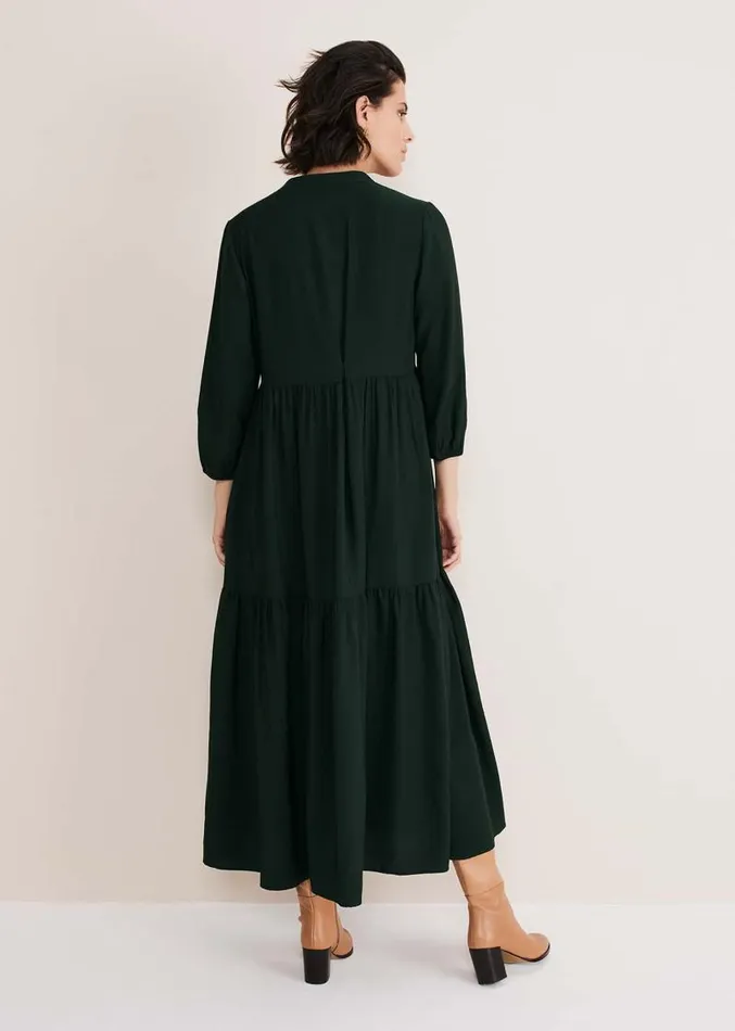 Jayde Tiered Midaxi Dress Dark Green Women Phase Eight Dresses
