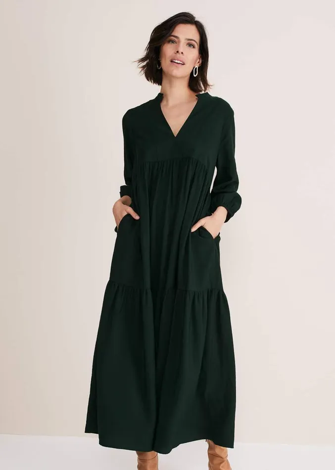Jayde Tiered Midaxi Dress Dark Green Women Phase Eight Dresses