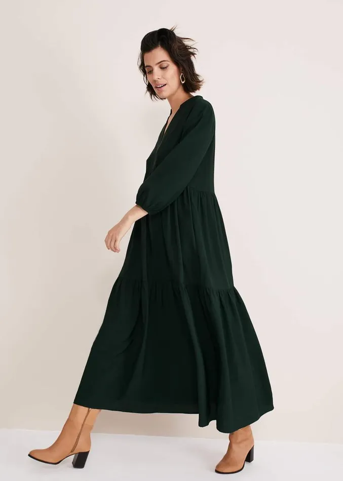 Jayde Tiered Midaxi Dress Dark Green Women Phase Eight Dresses