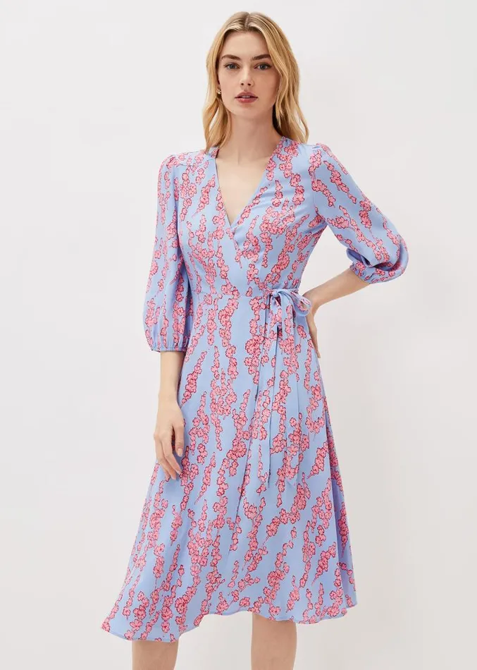 Jean Floral Wrap Midi Dress Powder Blue Women Phase Eight Dresses