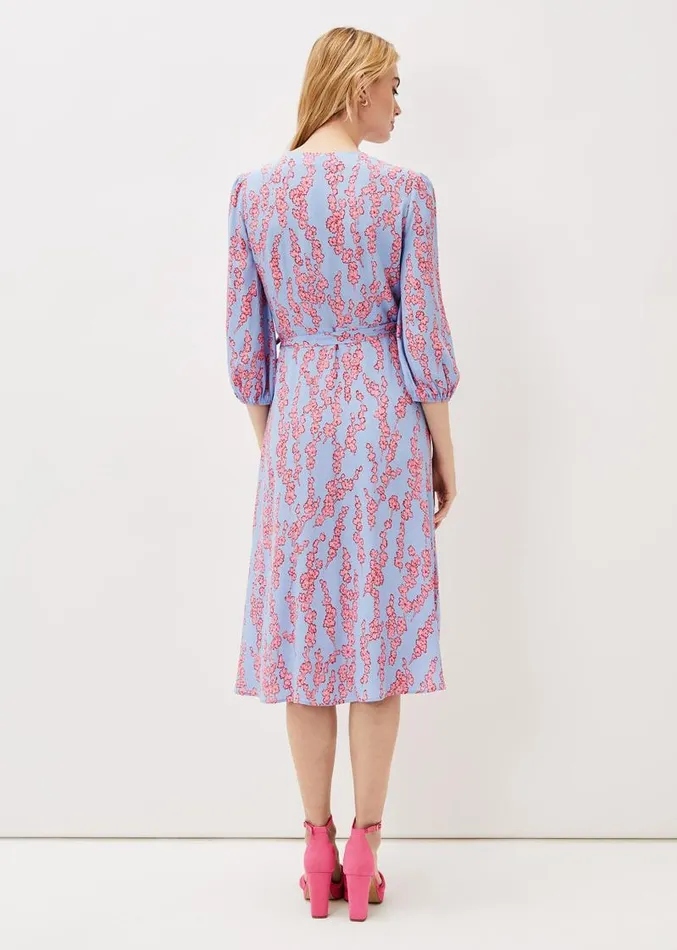 Jean Floral Wrap Midi Dress Powder Blue Women Phase Eight Dresses