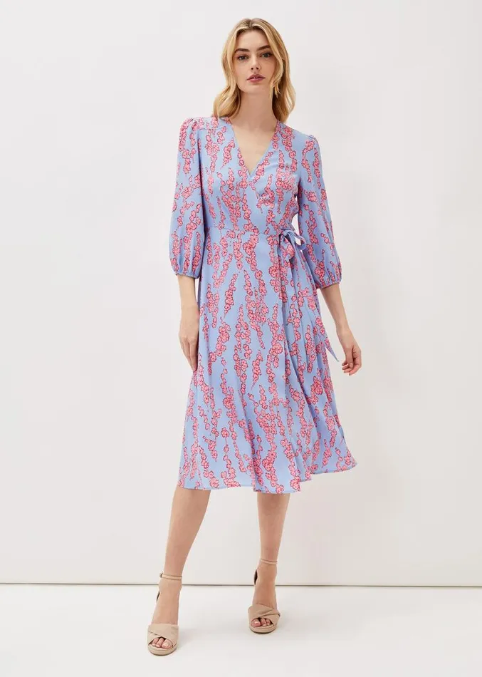 Jean Floral Wrap Midi Dress Powder Blue Women Phase Eight Dresses