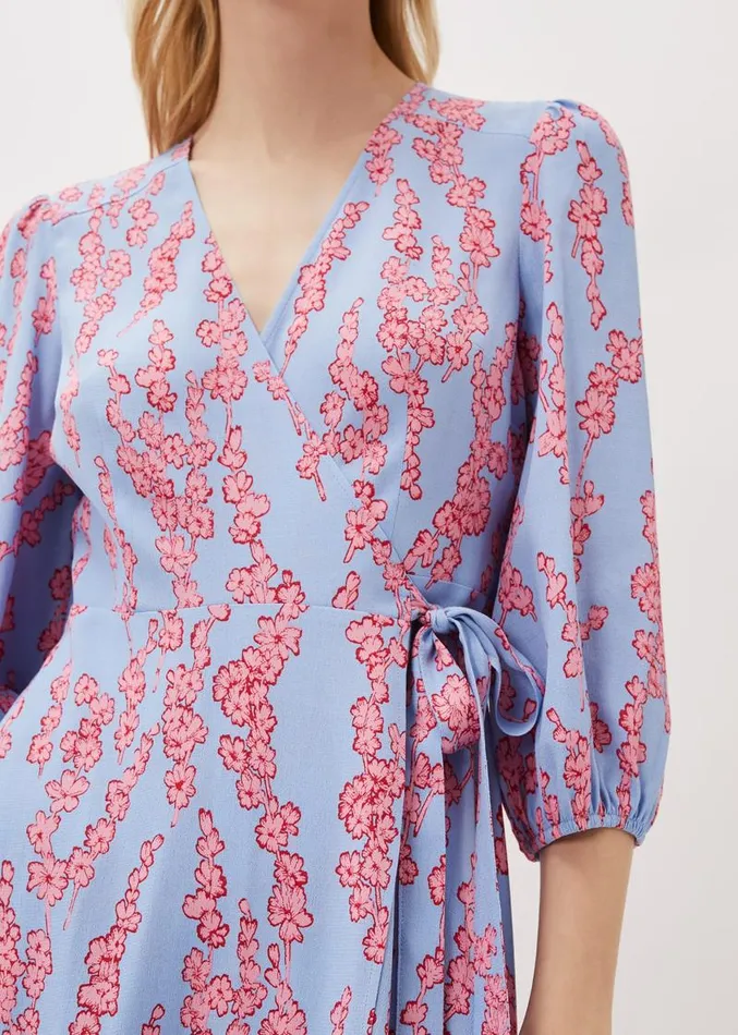 Jean Floral Wrap Midi Dress Powder Blue Women Phase Eight Dresses